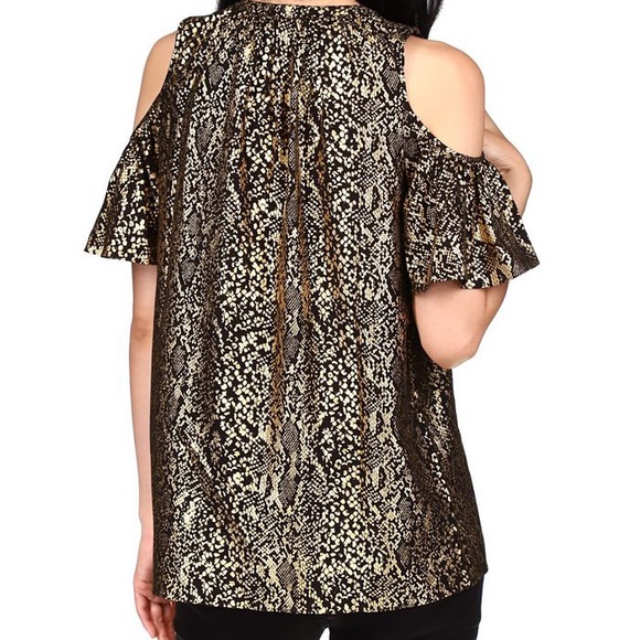 Michael Kors Snakeskin-Print Cold-Shoulder Top Blouse - Picture 2 of 11
